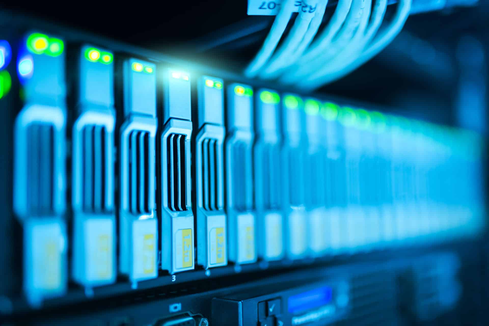 Network server racks with status lights